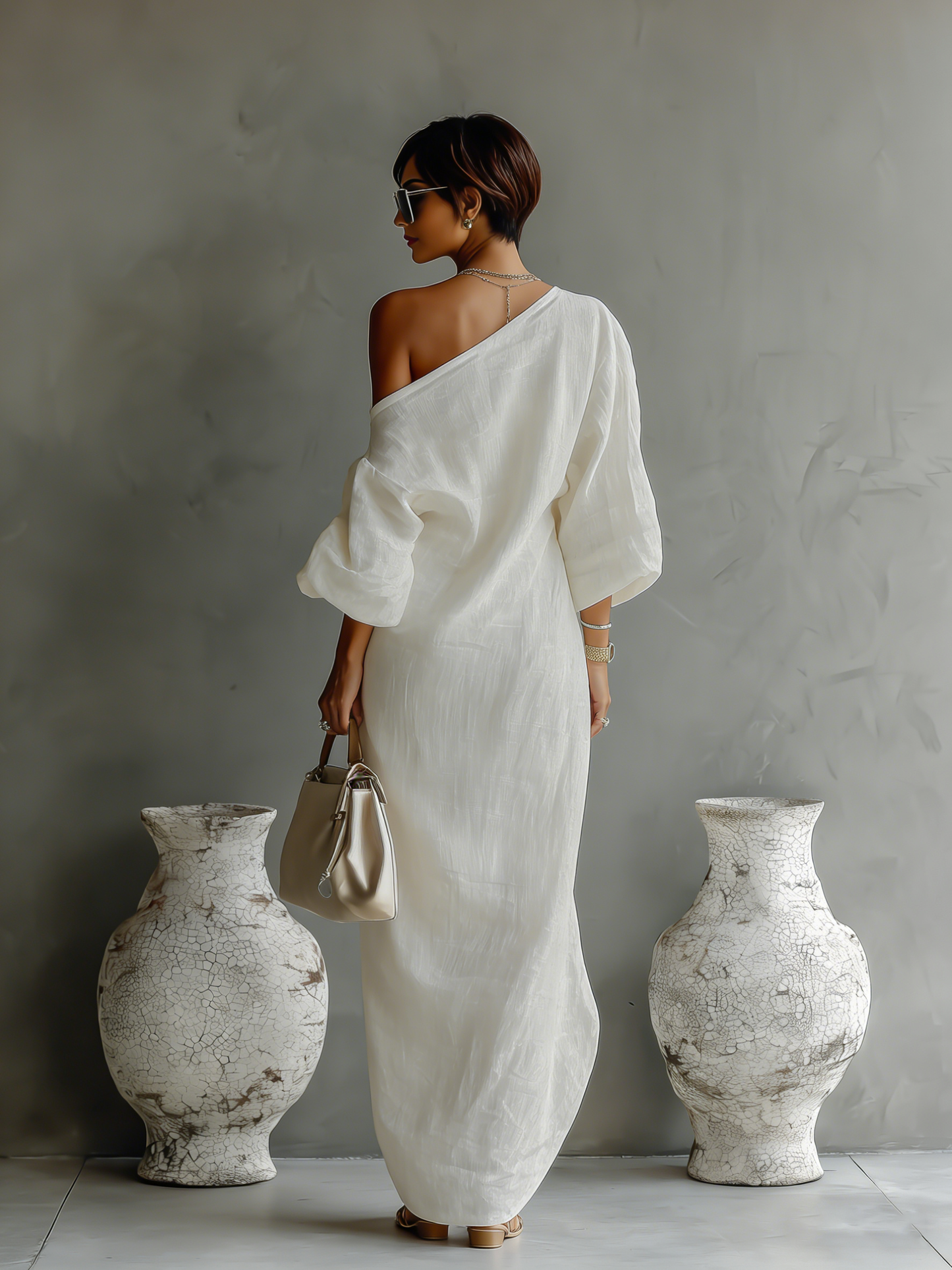 Robe en lin ivoire sans épaules