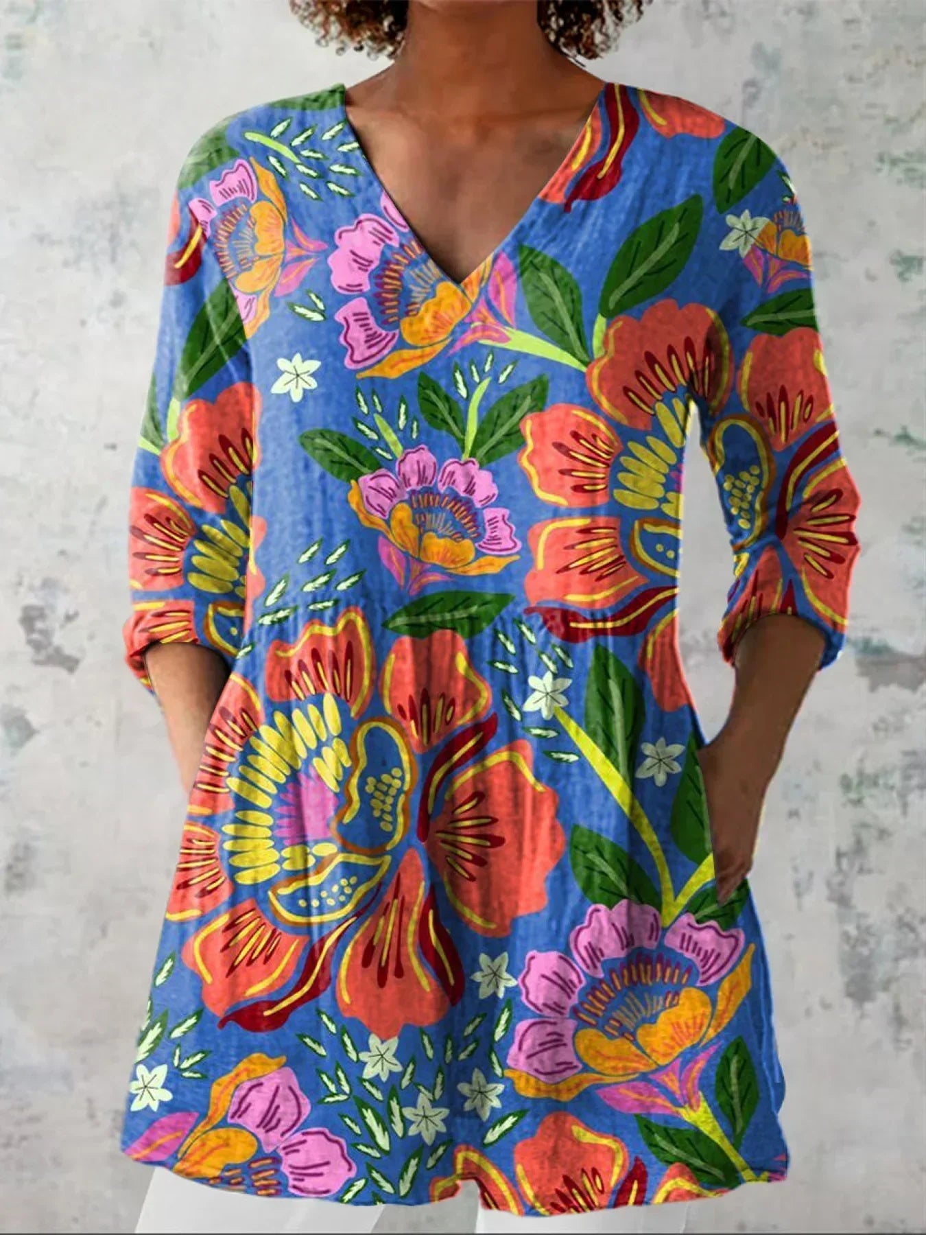 Abigail | Chemise V-Neck à Imprimé Floral Tropical