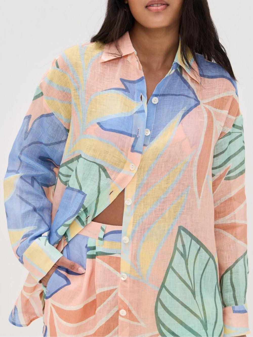 Amandine | Ensemble court imprimé de feuilles tropicales