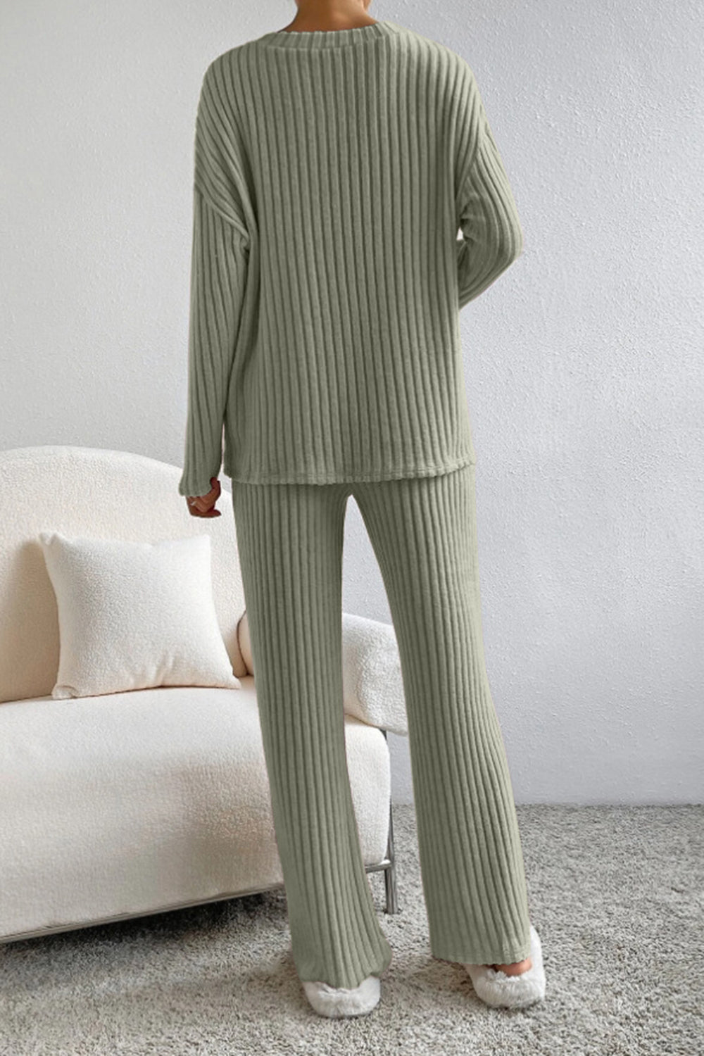 Sofia | Ensemble Top à Col V Côtelé et Pantalons