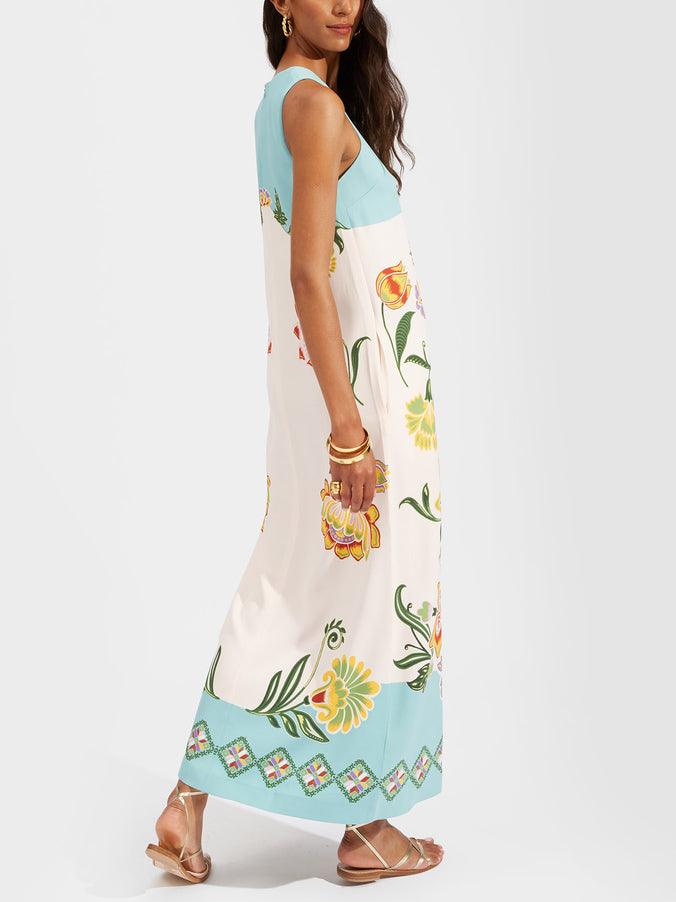 Ava | Robe Midi Sans Manches Imprimée Florale Resort Sunshine