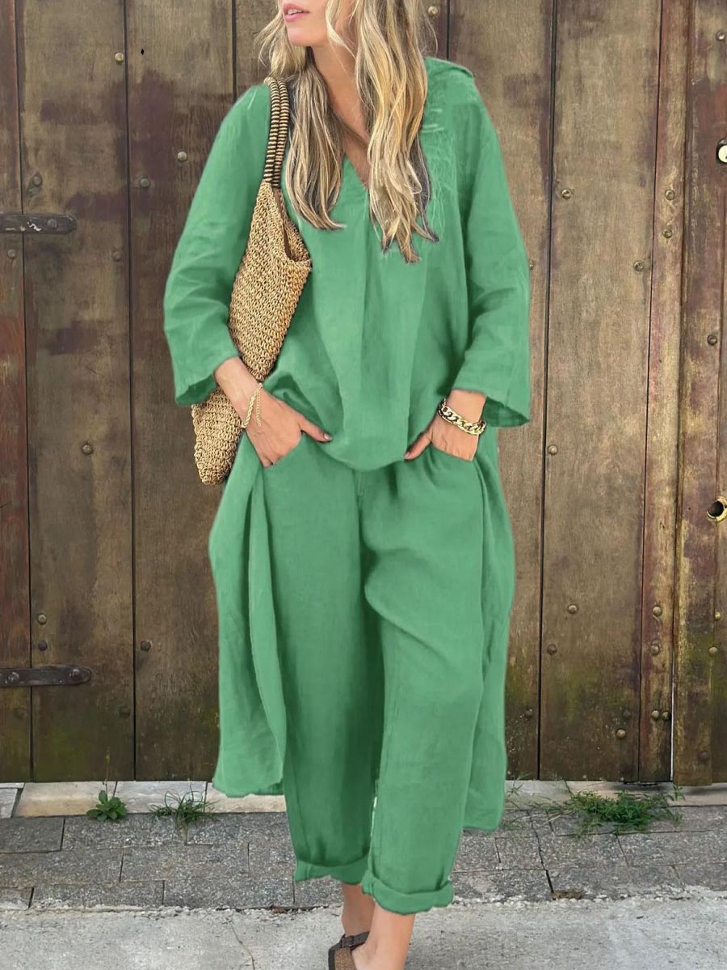 Lila | Ensemble Top à Col V et Pantalon Large