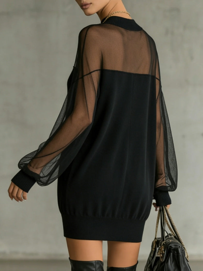 Daisy | Robe Midi à Col Montant en Maille Noire