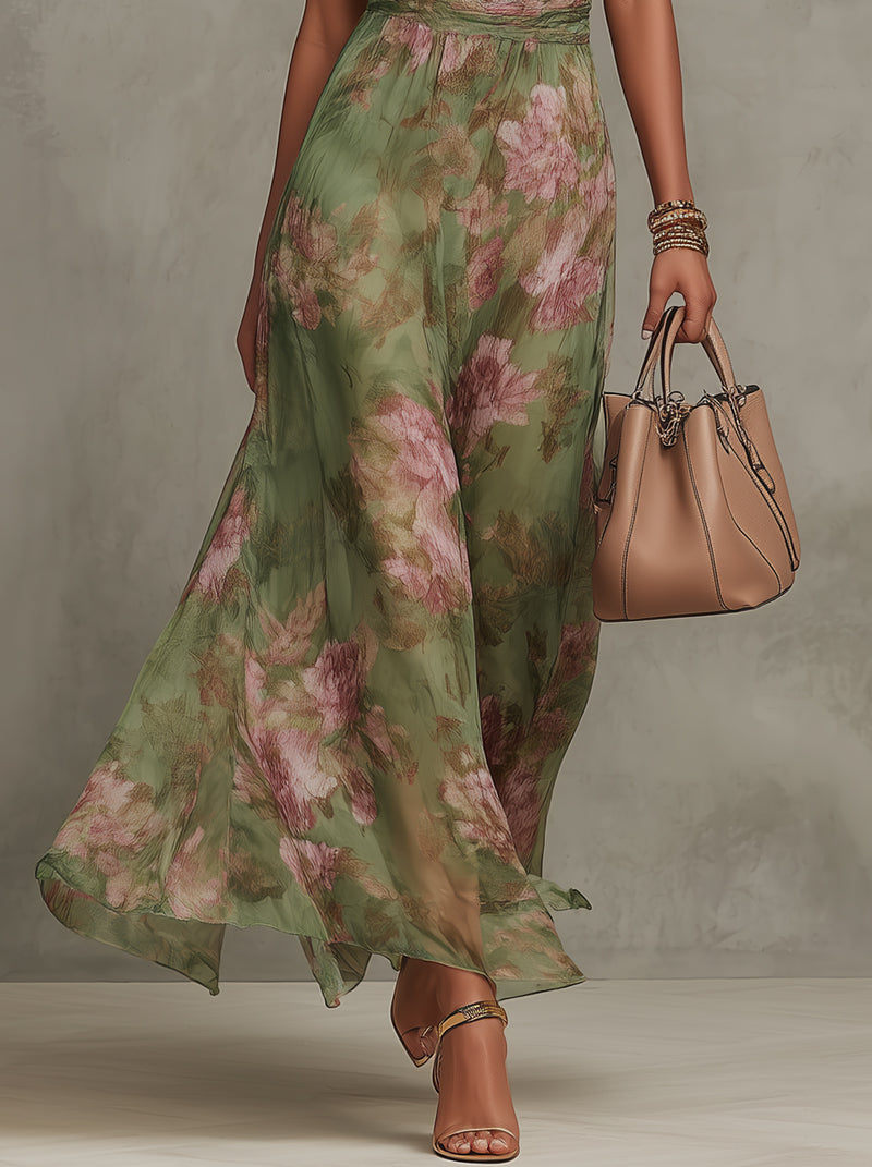 Florence | Robe Maxi Chiffon Fleurie Verte