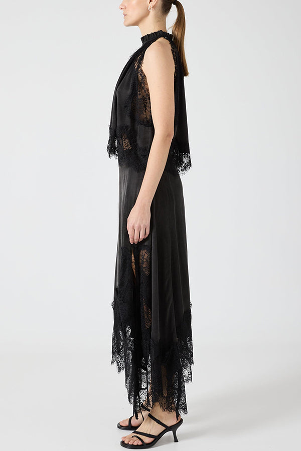 Isabella | Ensemble Top Plissé en Dentelle + Jupe à Fente Irrégulière