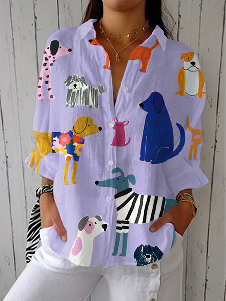 Gillian – Blouse Imprimée Chien Ludique