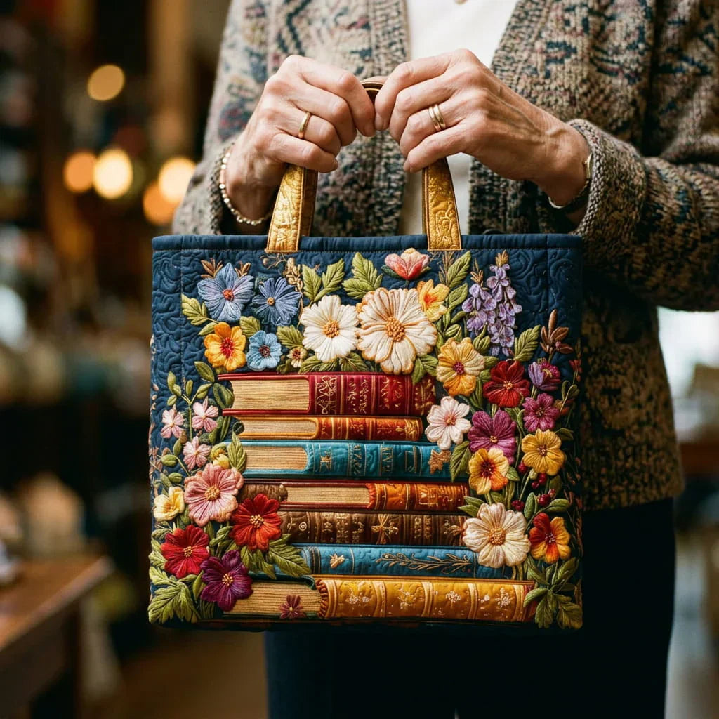 Tote Artisanal - Imprimé Floral et Livres