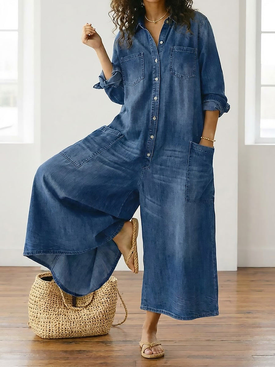 Diana | Salopette en denim vintage en coton lavé avec fermeture à boutons
