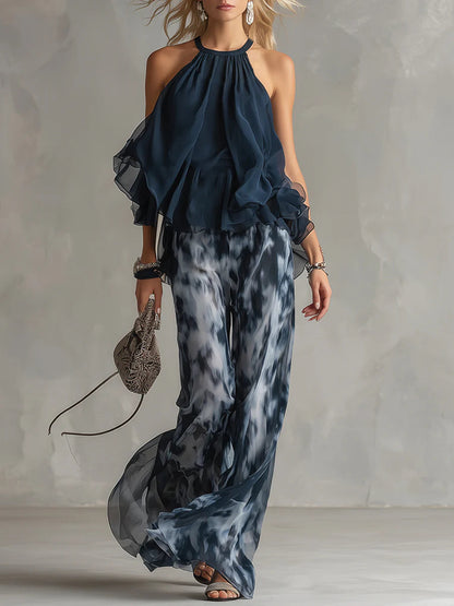Sofia | Ensemble Top à Col Halter et Pantalons Amples Imprimés