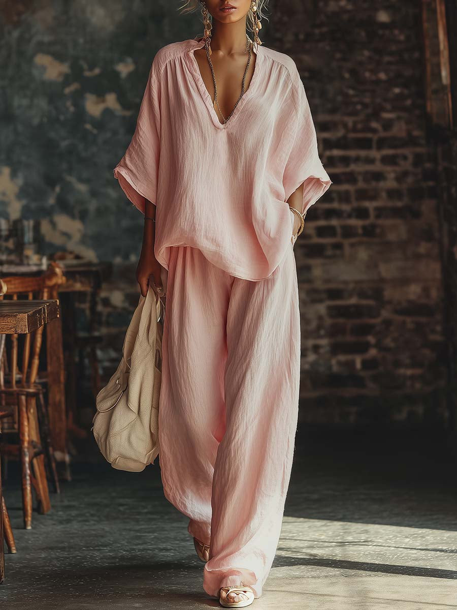 Samantha | Ensemble Chemise à Col V et Pantalon