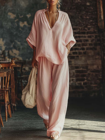 Samantha | Ensemble Chemise à Col V et Pantalon