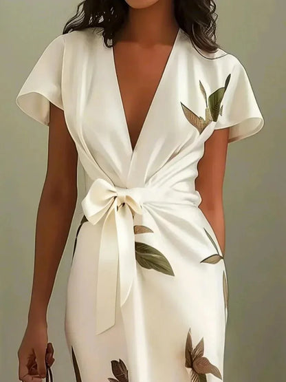 Judy | Robe Midi Satinée à Manches Courtes Blanche