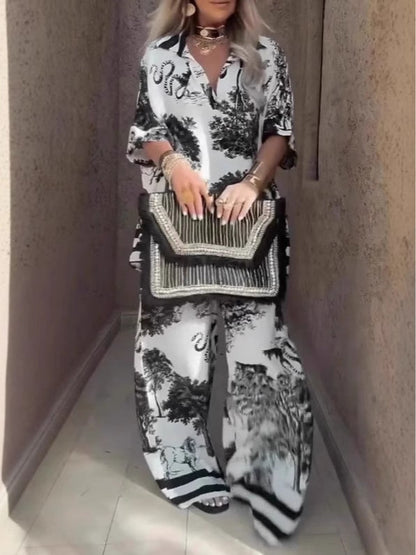 Samantha | Ensemble Top à Col V et Pantalons Amples