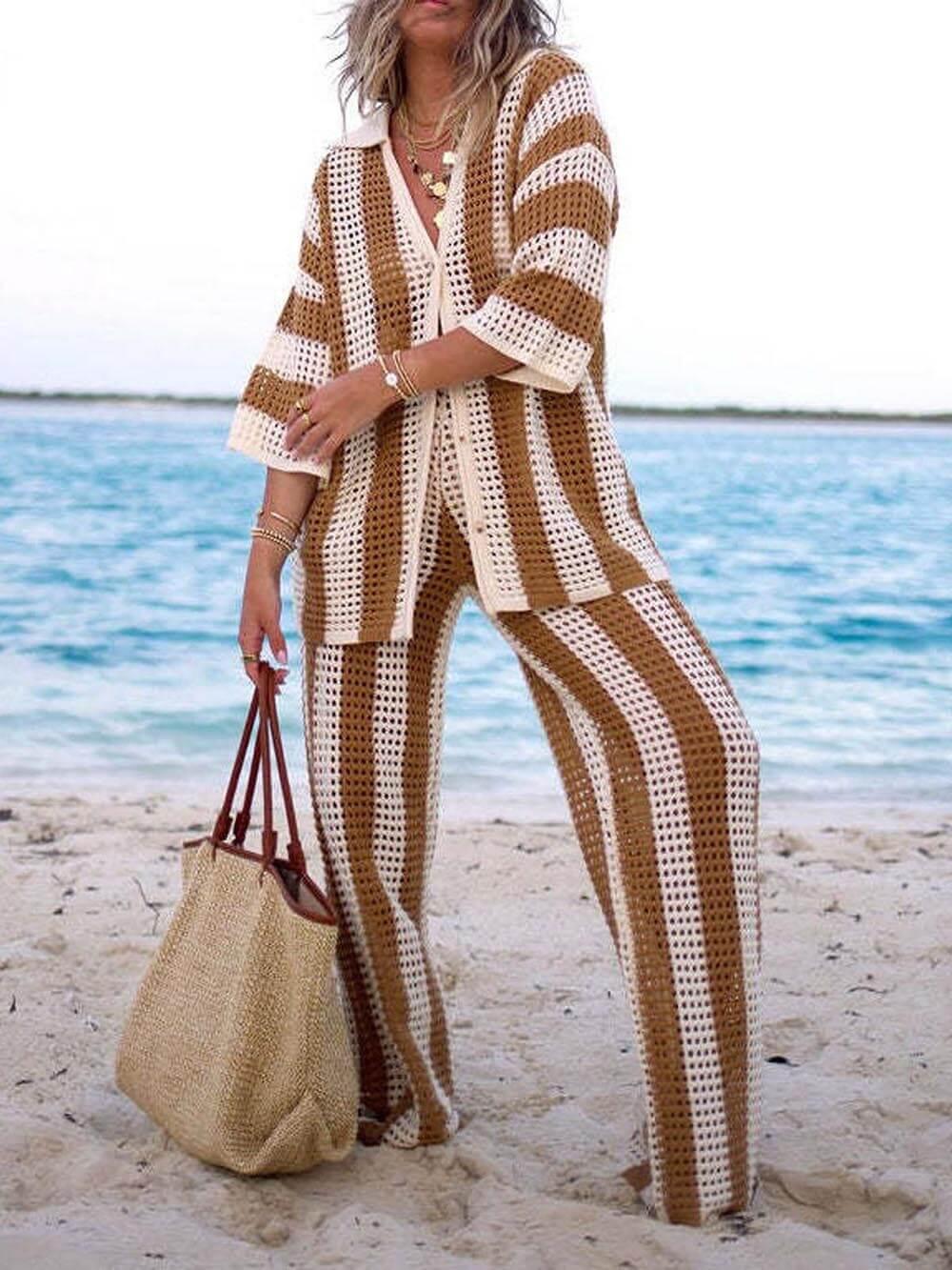 Sienna | Ensemble Chemise Rayée et Pantalons Amples