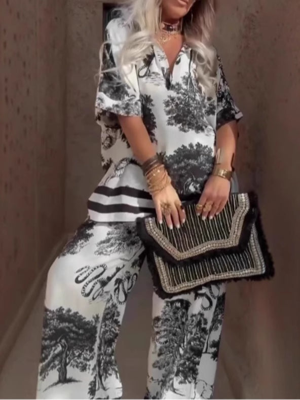 Samantha | Ensemble Top à Col V et Pantalons Amples