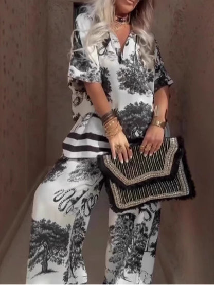 Samantha | Ensemble Top à Col V et Pantalons Amples