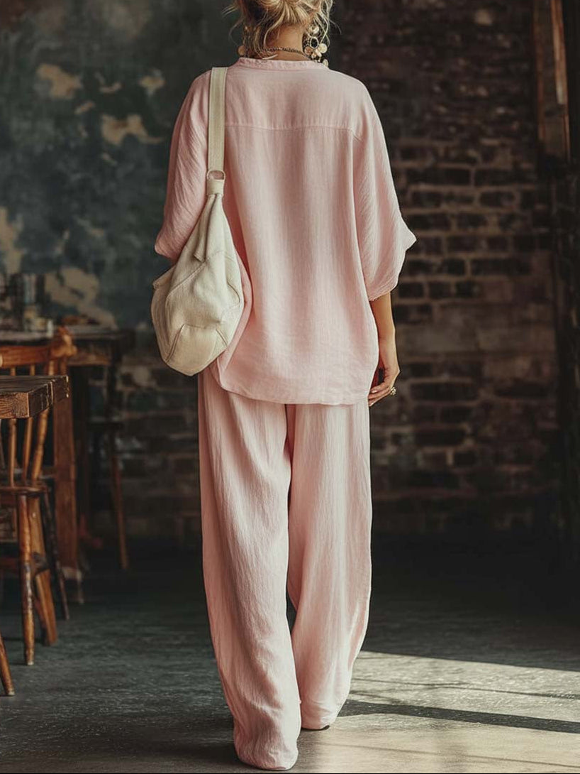 Samantha | Ensemble Chemise à Col V et Pantalon