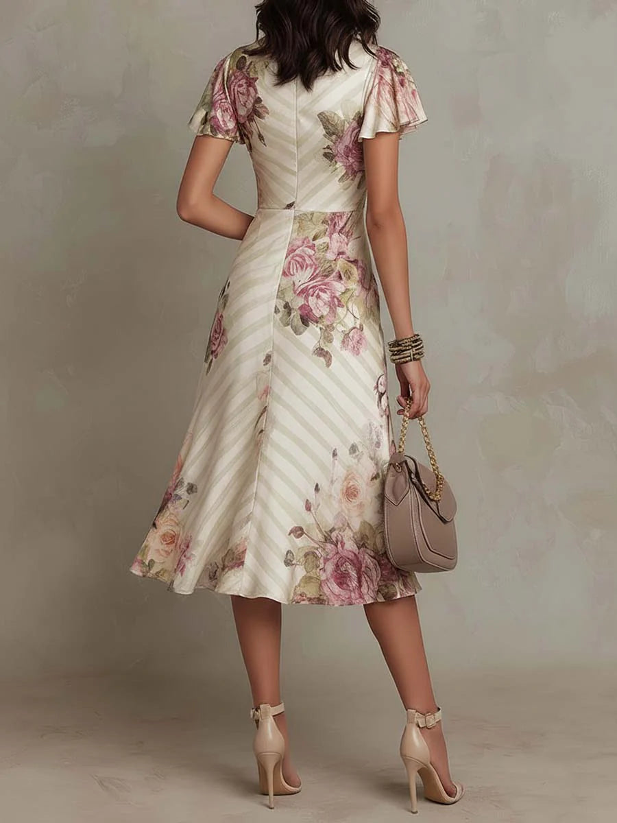 Margaret | Robe Midi Satin Fleurie Vintage