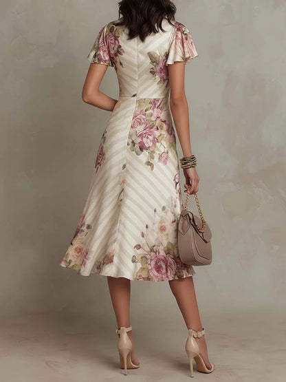 Margaret | Robe Midi Satin Fleurie Vintage