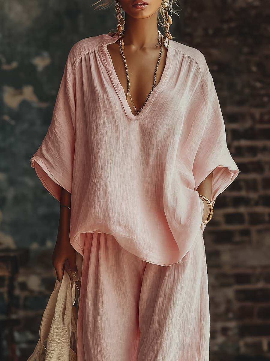 Samantha | Ensemble Chemise à Col V et Pantalon