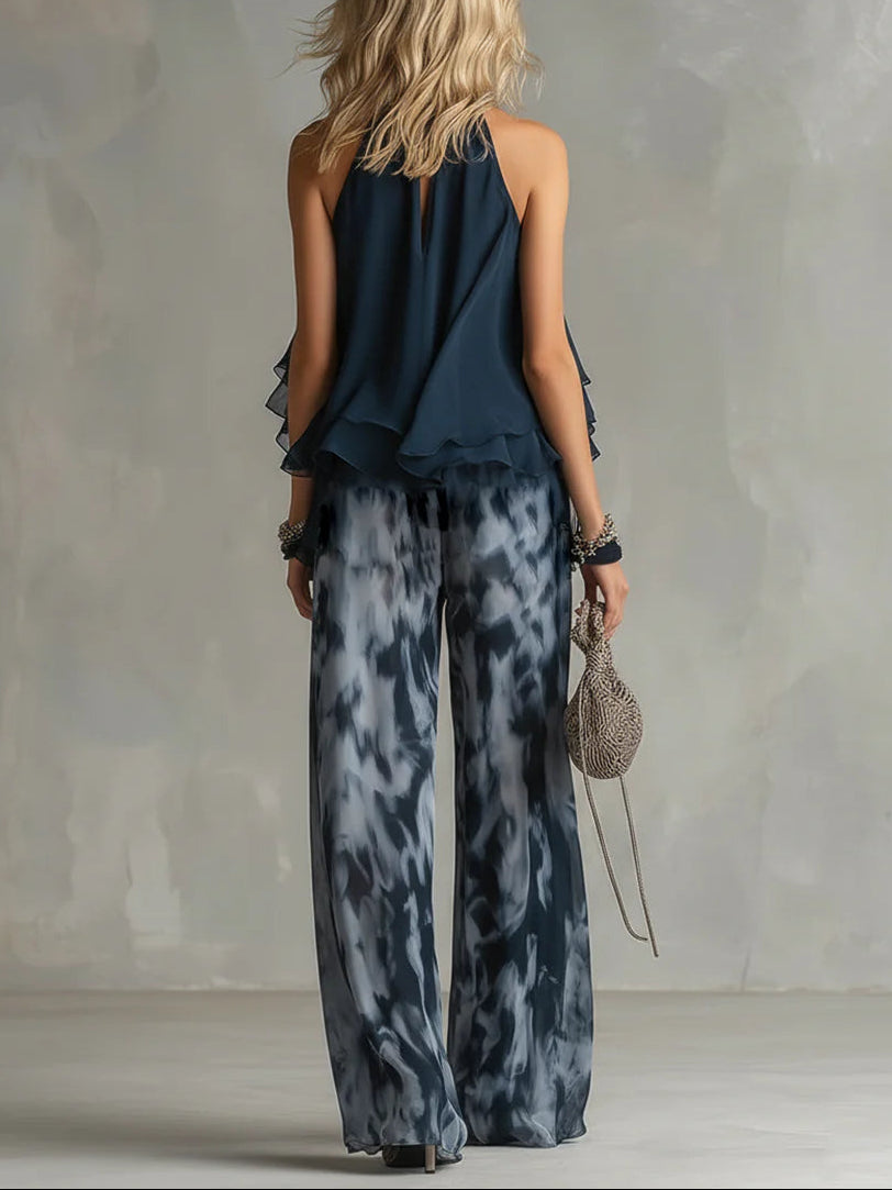 Sofia | Ensemble Top à Col Halter et Pantalons Amples Imprimés