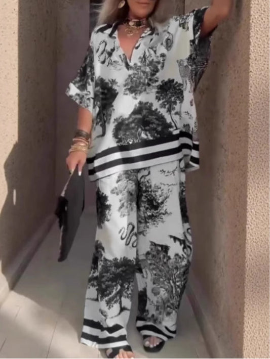 Samantha | Ensemble Top à Col V et Pantalons Amples
