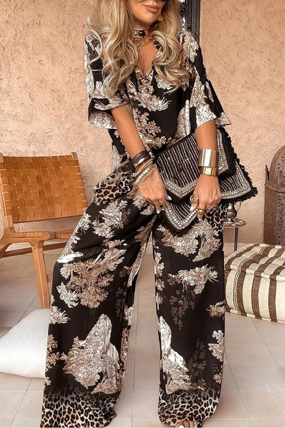 Samantha | Ensemble Top à Col V et Pantalons Amples