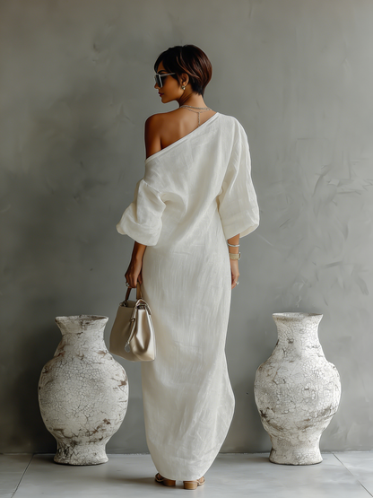 Robe en lin ivoire sans épaules