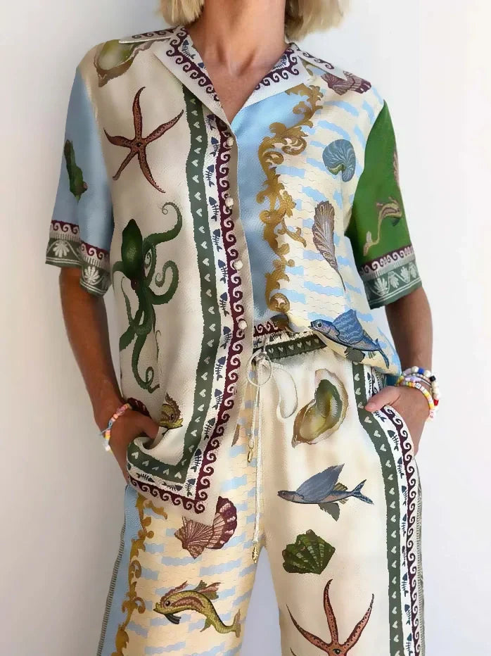Marina | Ensemble Imprimé Floral en Mer Profonde