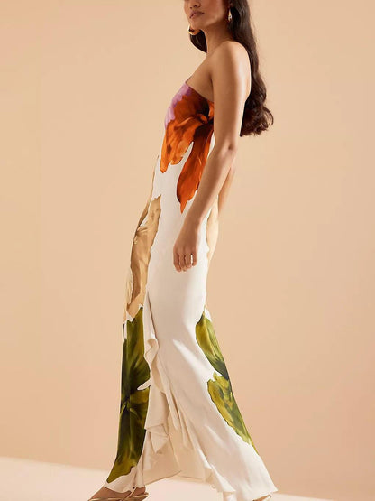 Kira | Robe Maxi Élegante Imprimé Floral à Épaule Dénudée