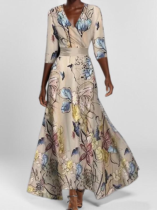 Lea | Ensemble de Robe Maxi Élégante à Manches Mi-Longues Glamour de Bord de Mer
