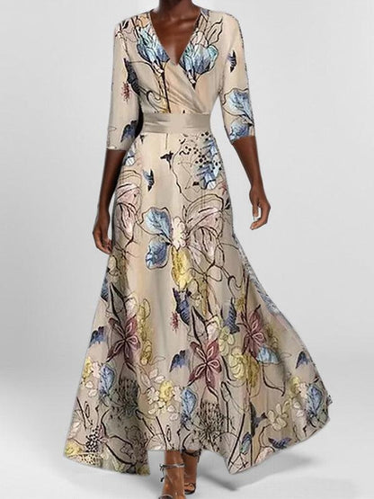 Lea | Ensemble de Robe Maxi Élégante à Manches Mi-Longues Glamour de Bord de Mer