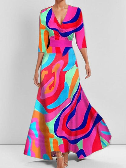 Lea | Ensemble de Robe Maxi Élégante à Manches Mi-Longues Glamour de Bord de Mer