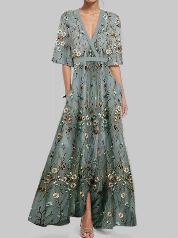 Lea | Ensemble de Robe Maxi Élégante à Manches Mi-Longues Glamour de Bord de Mer
