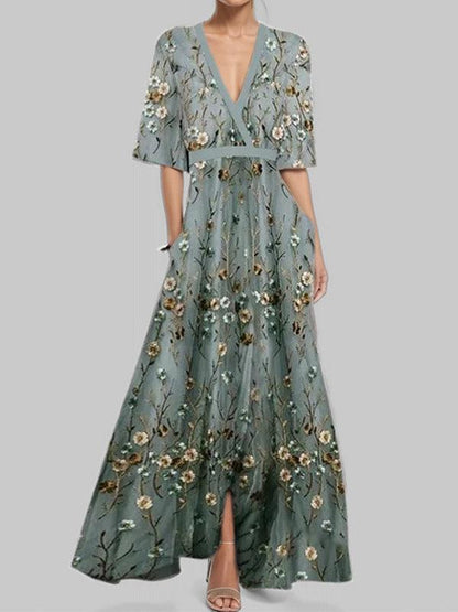 Lea | Ensemble de Robe Maxi Élégante à Manches Mi-Longues Glamour de Bord de Mer