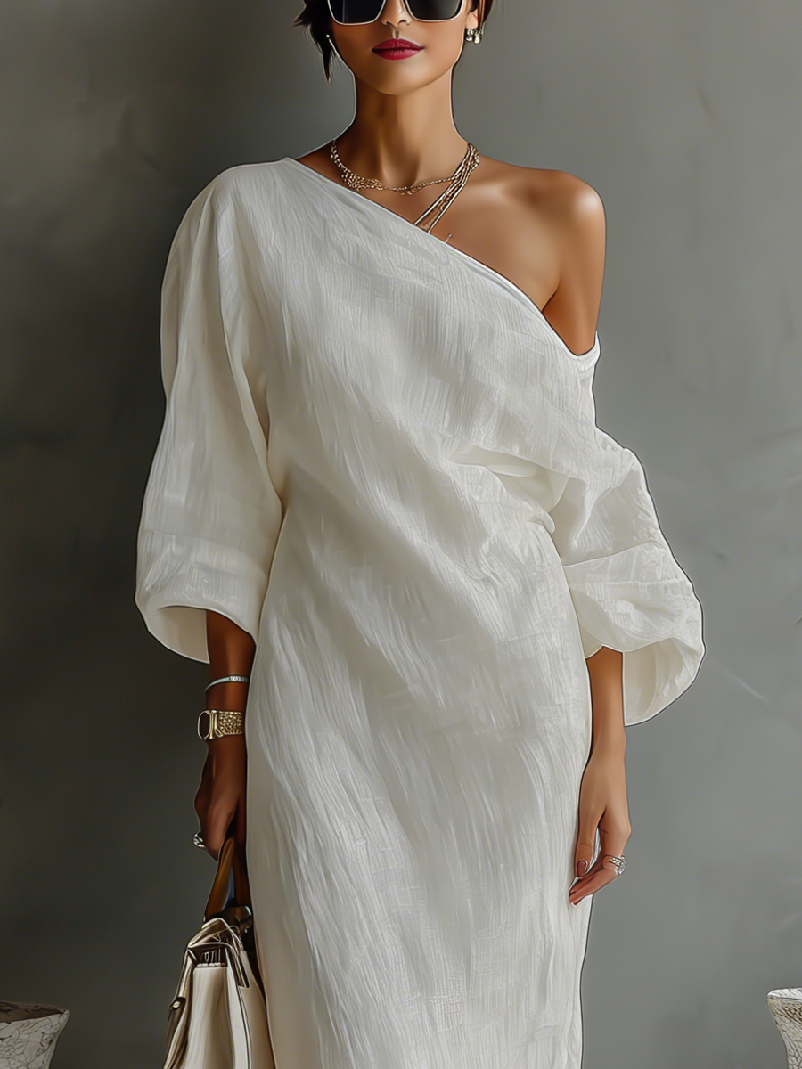 Robe en lin ivoire sans épaules