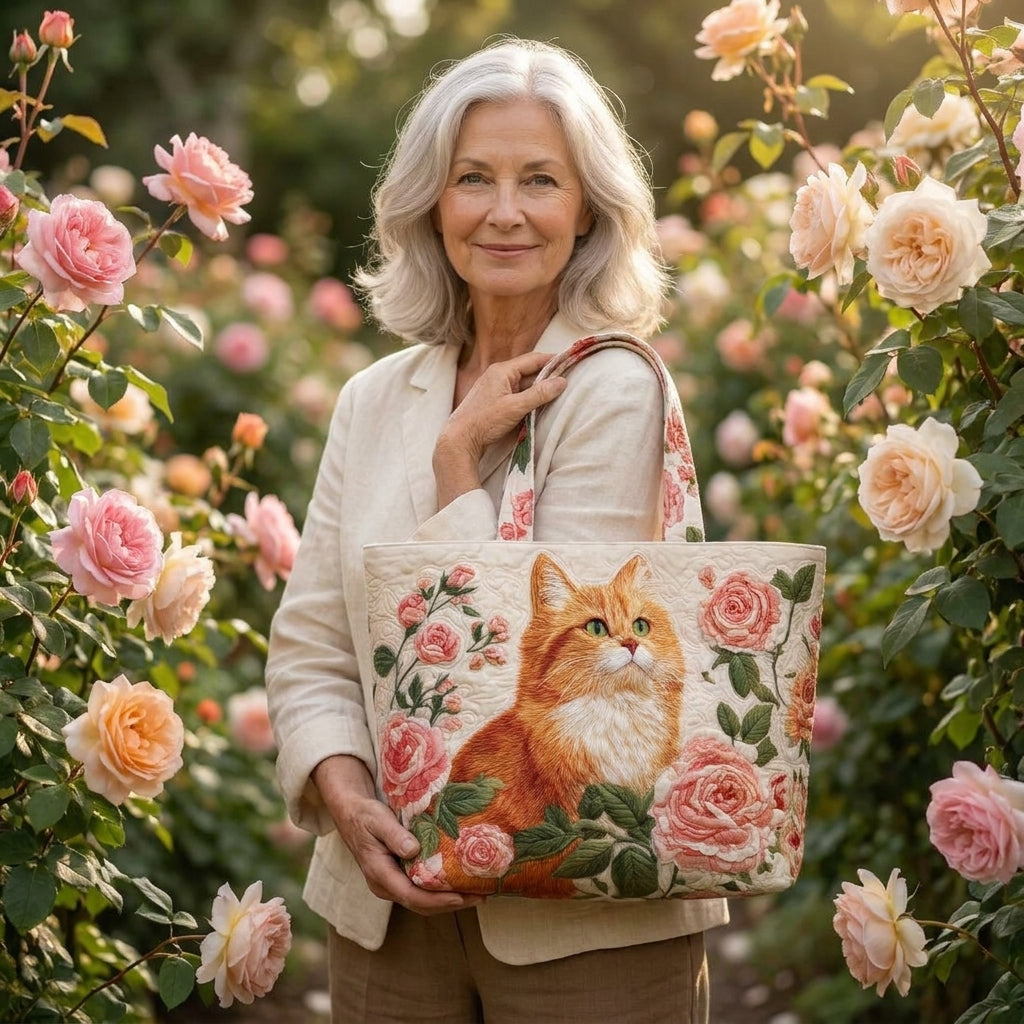 Sac Artisan - Chat Orange avec Roses