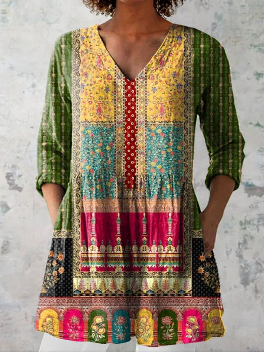 Lily | Chemise V-Neck Florale Ethnique