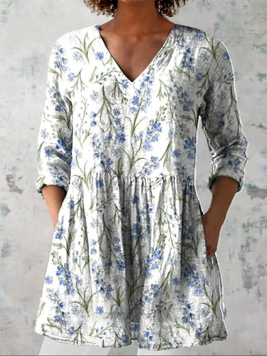 Isabella | Charmante Chemise Florale à Col V