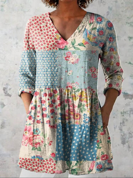 Emily | Chemise V-Neck en Patchwork Floral