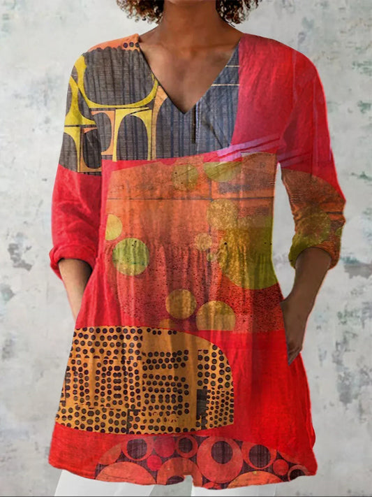 Riley | Chemise V-Neck Moderne Abstraite
