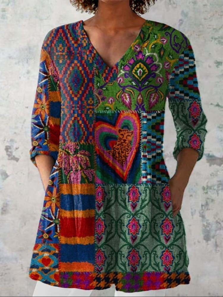 Mia | Chemise V-Neck Florale Bohème