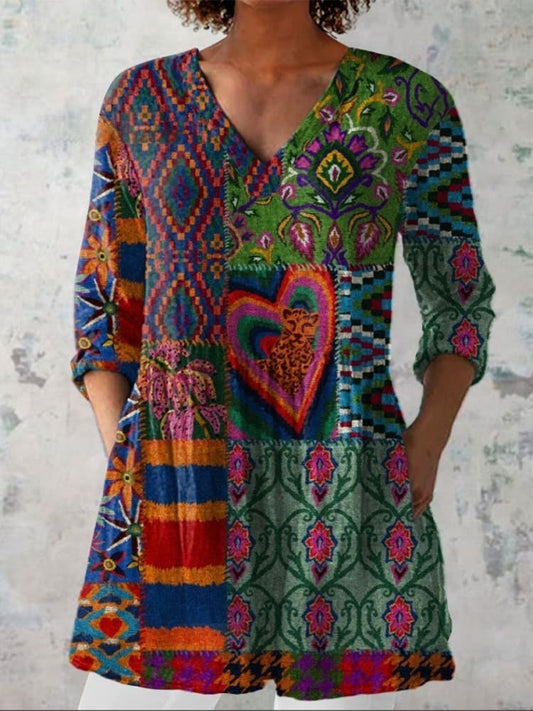 Mia | Chemise V-Neck Florale Bohème
