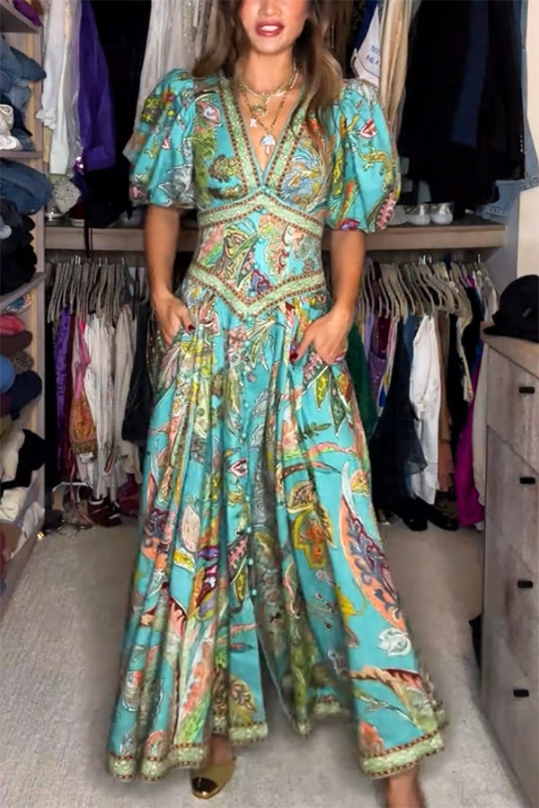 Heather | Robe maxi aérée avec manches bouffantes
