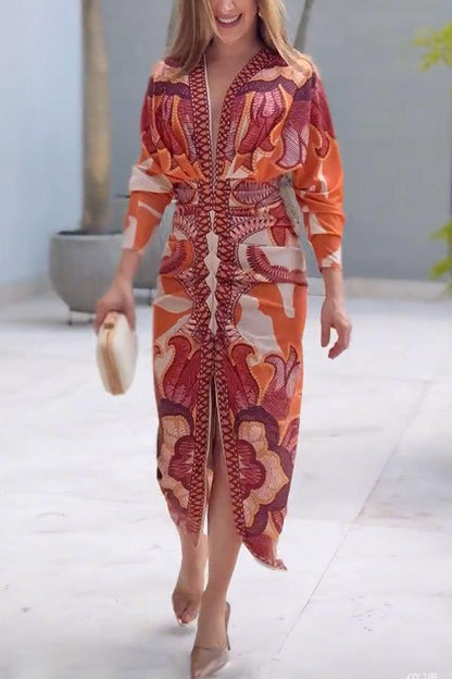 Eva | Robe Midi Dolman Imprimé Unique Sun Escape