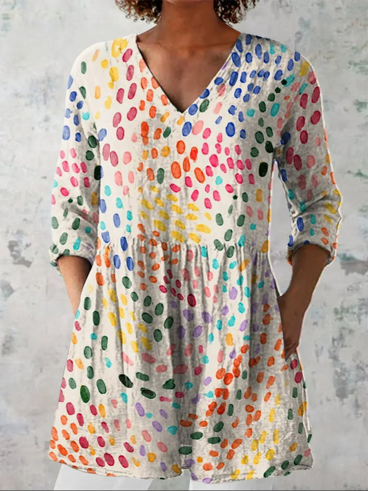 Hannah | Chemisier V-Neck à Pois Aquarelle