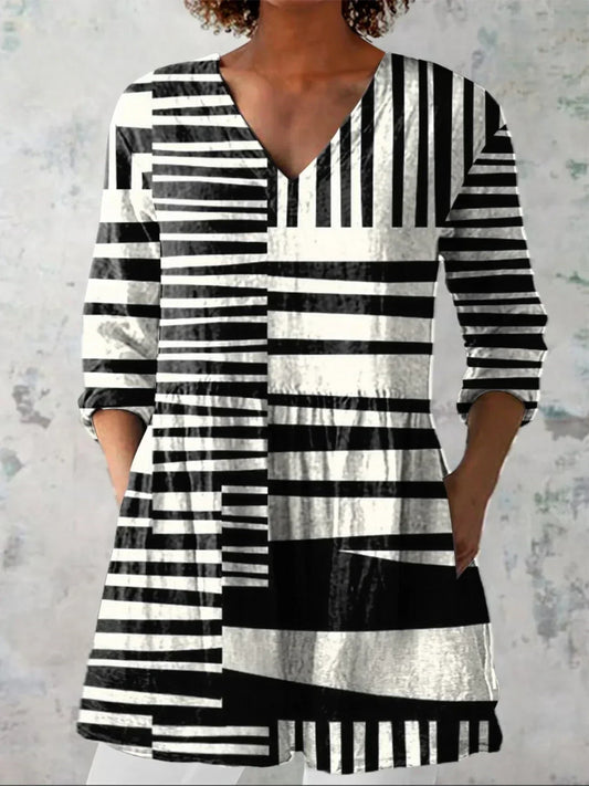 Evelyn | Chemise V-Neck à Rayures Abstraites