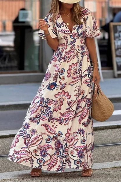 Joan  | Robe Maxi à Manches Bouffantes Imprimée Floral