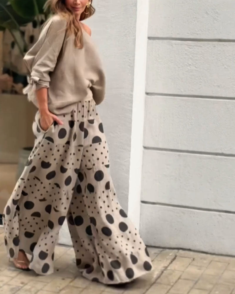Samantha | Haut Décontracté à Épaule Dénudée & Ensemble Pantalon Imprimé