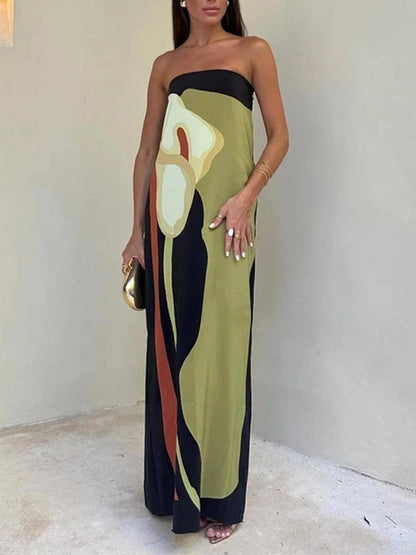 Joan | Robe de soirée maxi imprimée sans manches au style côtier